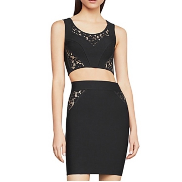 Nwt Bcbgmaxazria Lace Inset Crop Top - Picture 1 of 7
